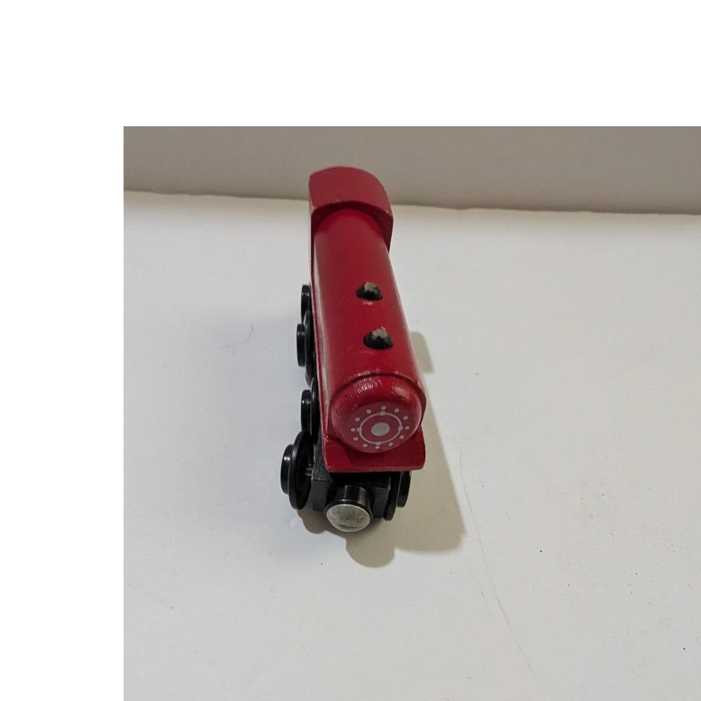 Red Wooden Magnetic Toy Train Engine Locomotive 4.5 Inch 8 Wheel Design